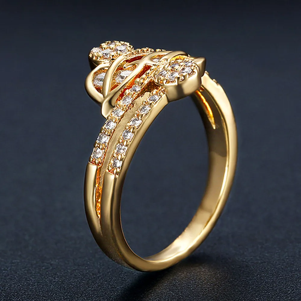 Роскошные циркониевые кольца с бриллиантами для женщин золотого цвета