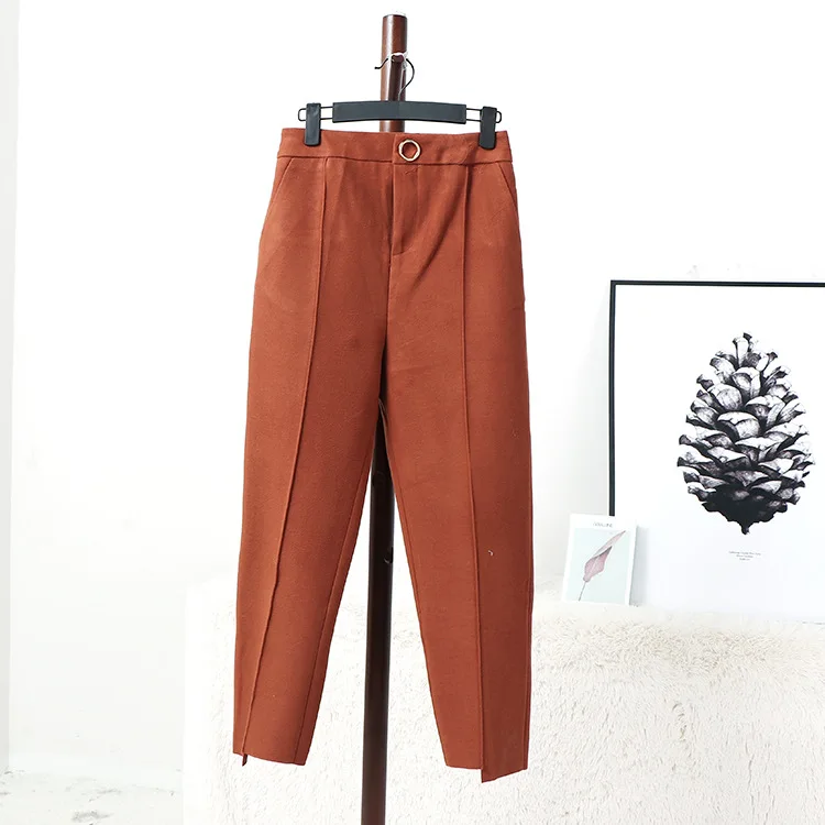 Новинка осени 2020 шерстяные брюки из Гонконга корейские укороченные с высокой