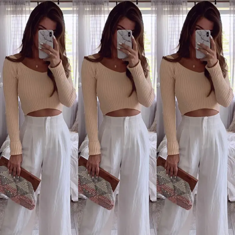 Женская рубашка с длинным рукавом короткими sim картами вязаная трикотажная