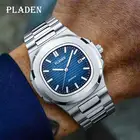 Часы наручные PLADEN Мужские кварцевые, роскошные модные водонепроницаемые с градиентным синим браслетом из нержавеющей стали, с календарем