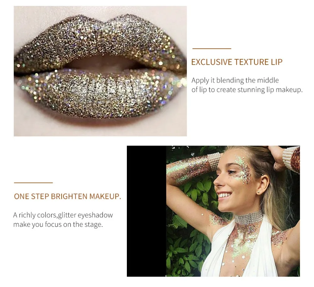 Палетка блестящих теней Qibest для век водостойкие металлические одноцветные тени