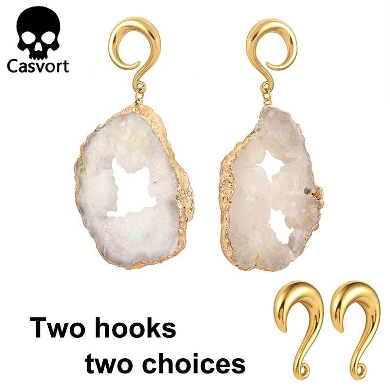 Casvort 2 шт Новые несимметричные с драгоценными кристаллами затычки для ушей Висячие тоннели из нержавеющей стали золотые ушные крючки калибры для пирсинга