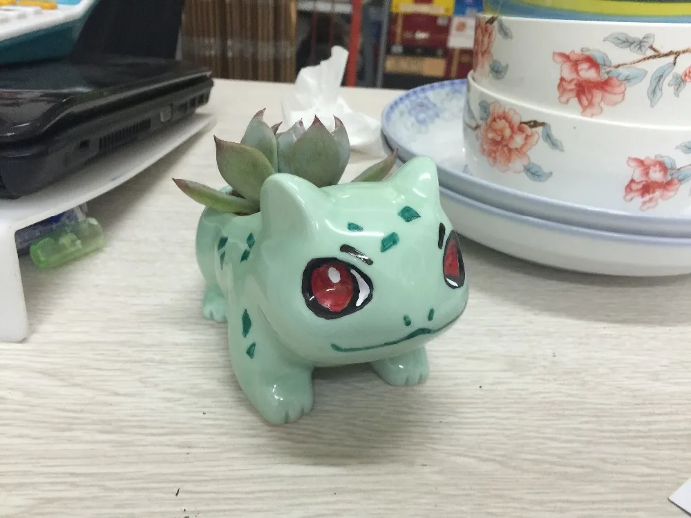 Большой 13 см x 7,5 см Kawaii керамический цветочный горшок Bulbasaur суккулентный горшок милые зеленые растения цветочный горшок с отверстием для дропшиппинг
