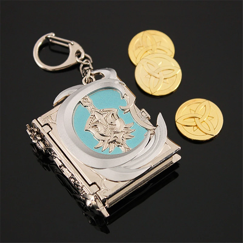 

Genshin Impact Klee Magic Weapons Cosplay Alloy Key Chain Accessories Toys Holy Relic Mora Coin Keyring Pendants Halloween Prop