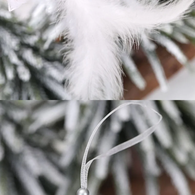 

Merry Christmas Ornaments Feather Hanging Decoration Five-pointed Star Xmas Tree Heart Shape Christmas Decoration For Homes