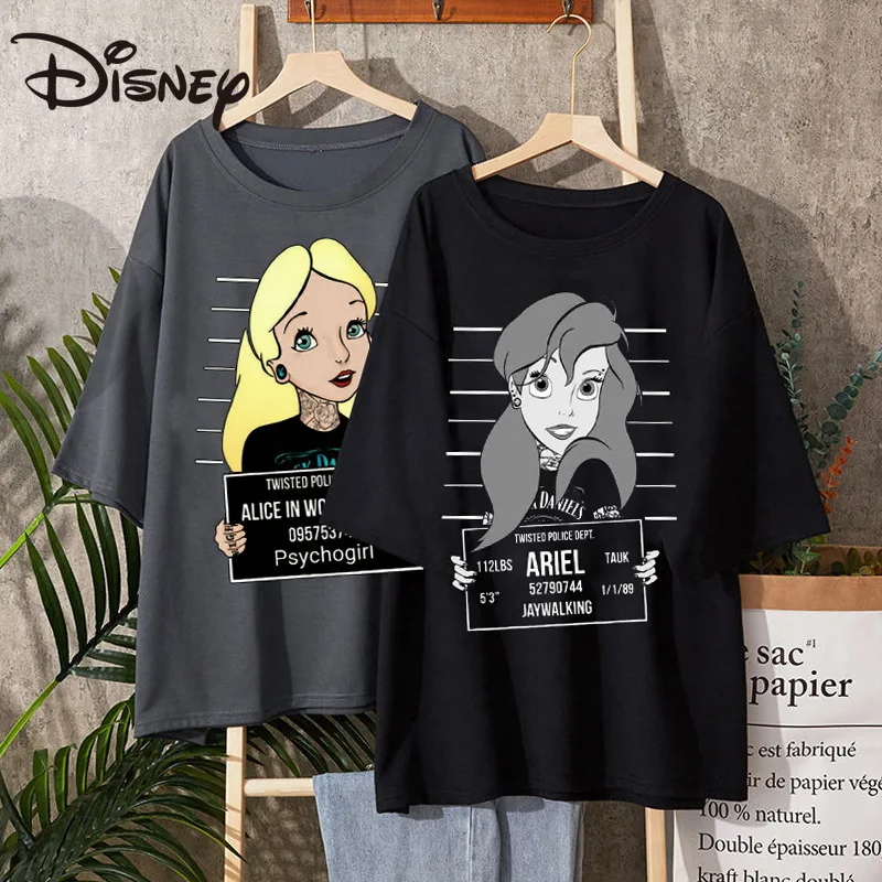 

Disney's new summer cotton Alice in Wonderland retro fashion casual girl loose short-sleeved T-shirt Youthful vitality Tees