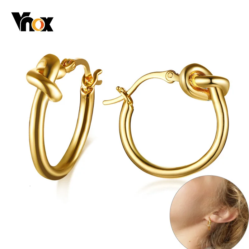 

Vnox Stylish Knot Hoop Earrings for Women Tied Stainless Steel Small Earrings Unique Lady Minimalist Metal Candid Party Jewelry
