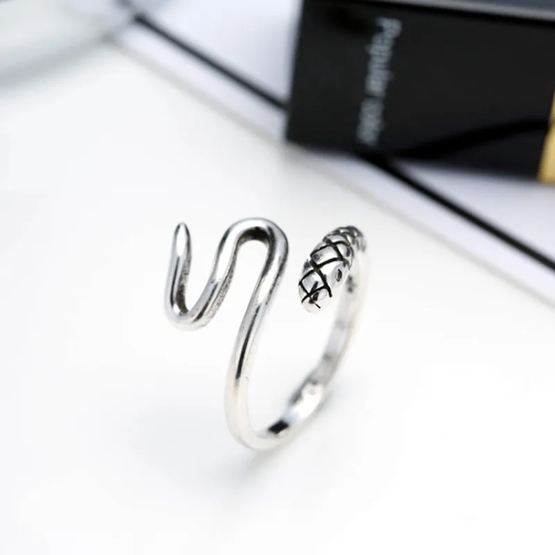 Personality Fashion Vintage Silver Color Snake Rings For Women Punk Resizable