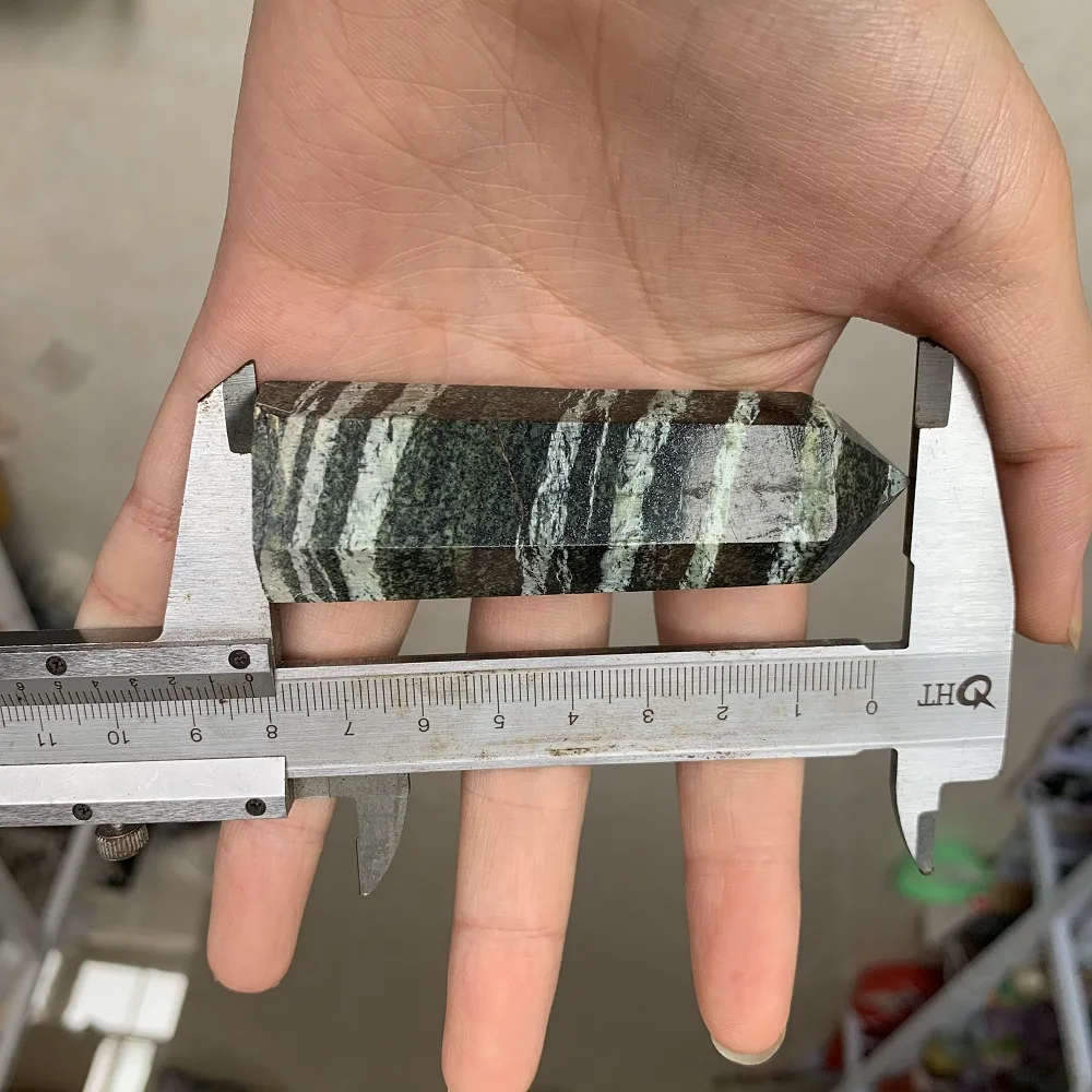 

Natural Crystal Wand Green Zebra Stone Mineral Quartz Point Healing Stone Energy Ore Mineral Crafts Home Decoration