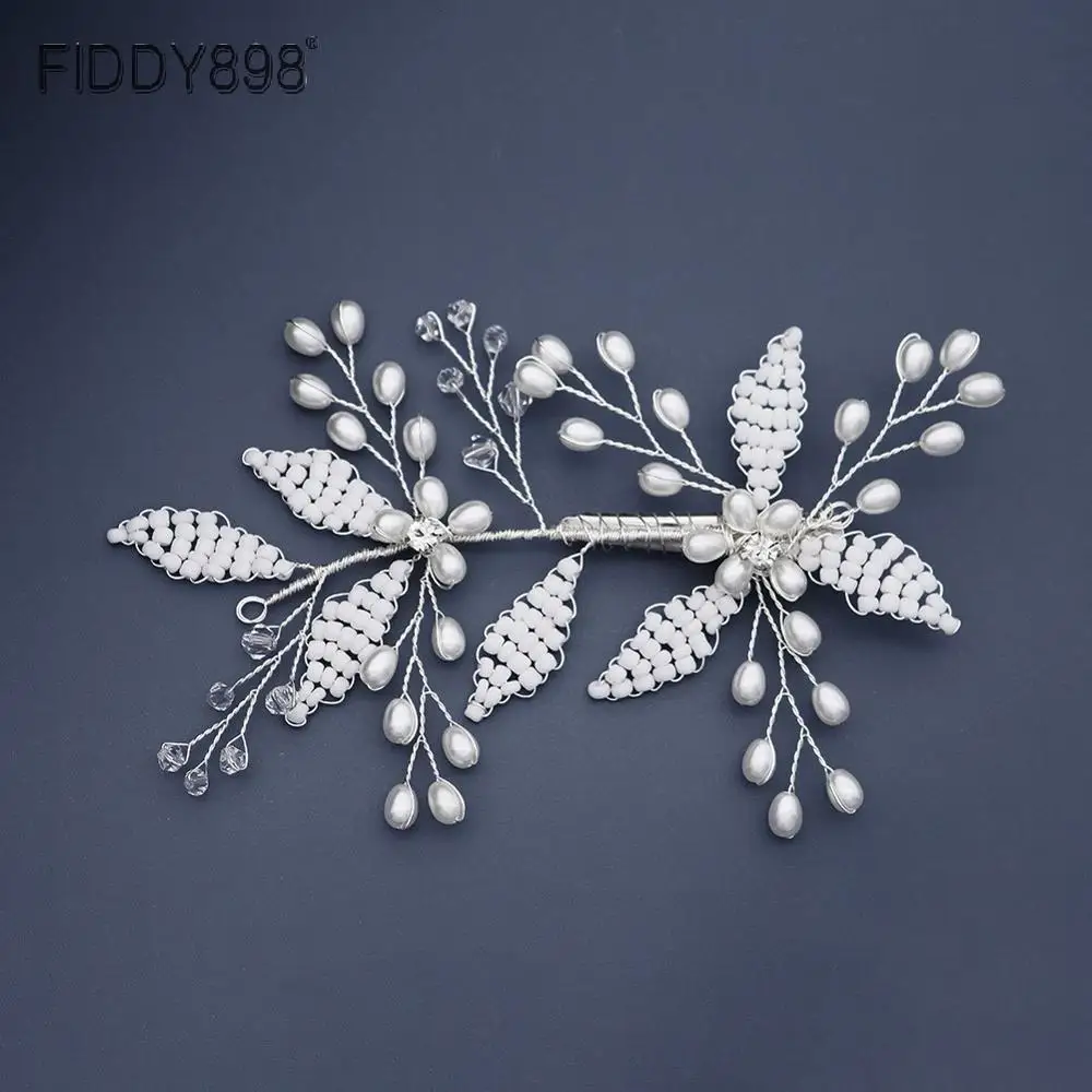 

Hand-made Бисер Свадебные зажимы для волос с жемчугом 2020 новые серебряные свадебные головные уборы украшения HS-J6284