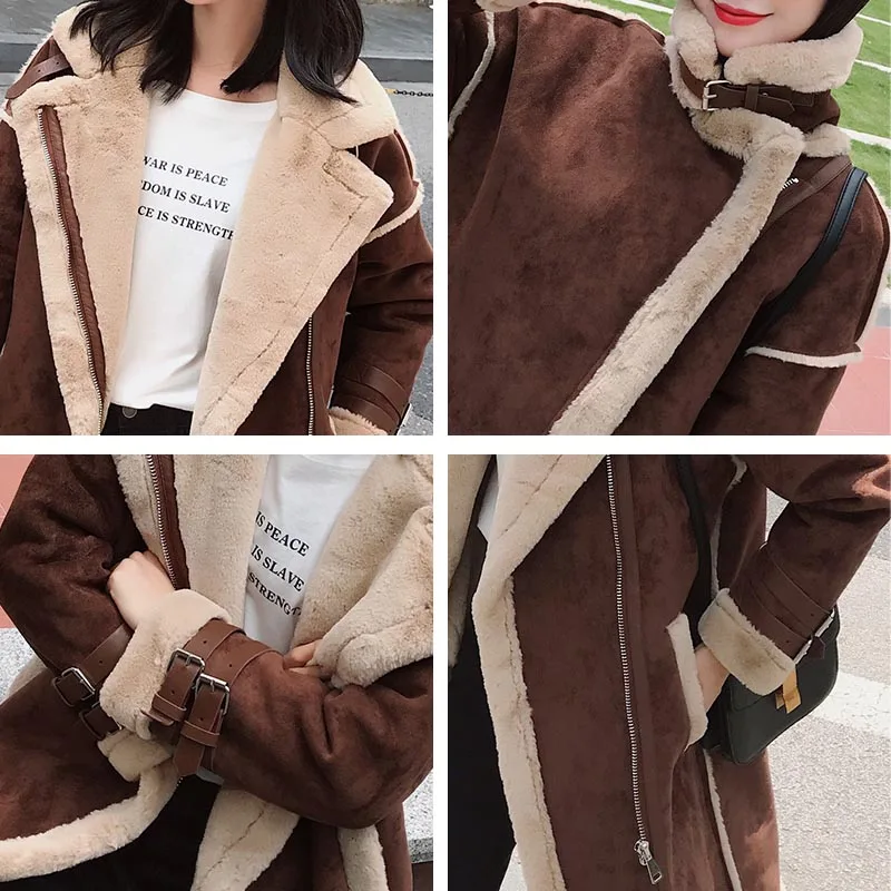 2019 зимнее длинное пальто из искусственной кожи Женская утолщенная теплая