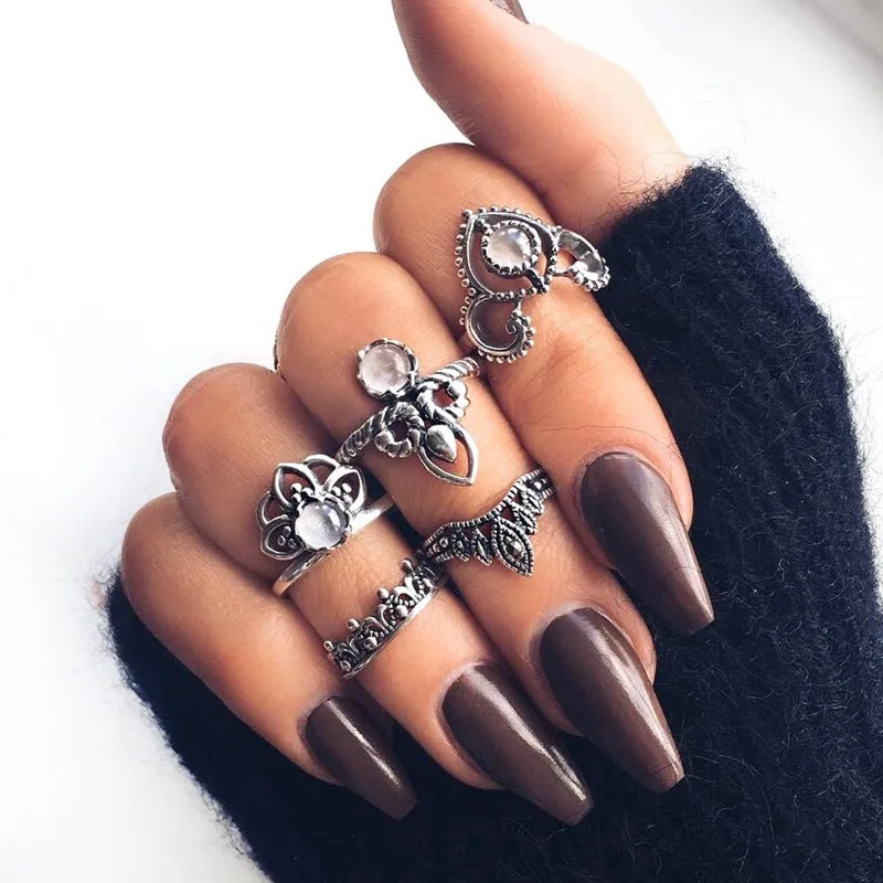 5 шт. набор колец в виде короны для женщин серебристого цвета|Кольца| |