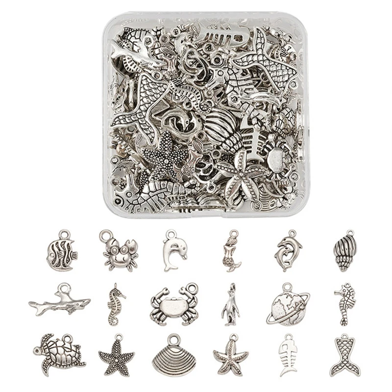 

90pcs/box Mixed Shapes Ocean Theme Alloy Pendants Charms for Jewelry Making DIY Bracelet Necklace Accessories Findings