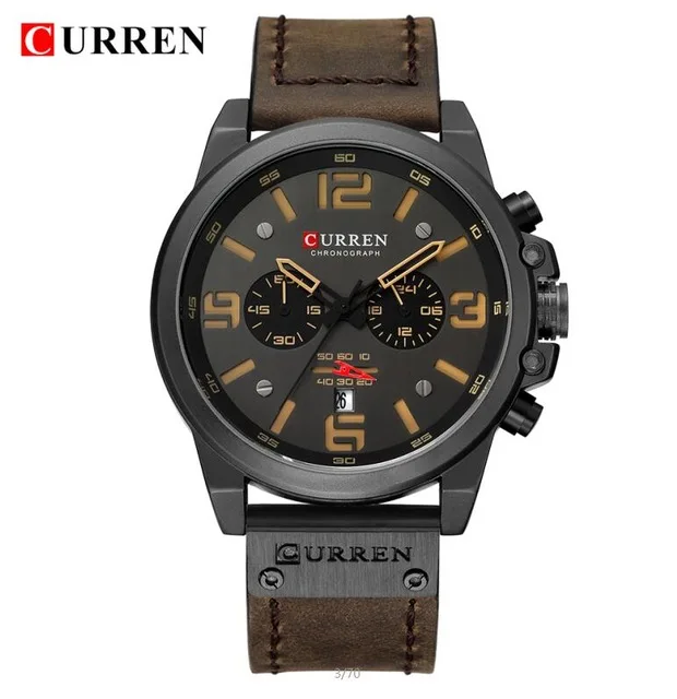 brown black Новинка CURREN Мужские часы Топ люксовый бренд водонепроницаемые спортивные наручные часы хронограф кварцевые Военные Кожаные Relogio Masculino - Цвет: brown black