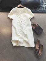 heavy industry hand sewn bead embroidery water soluble lace straight dress female 2021 spring and autumn new womens clothing