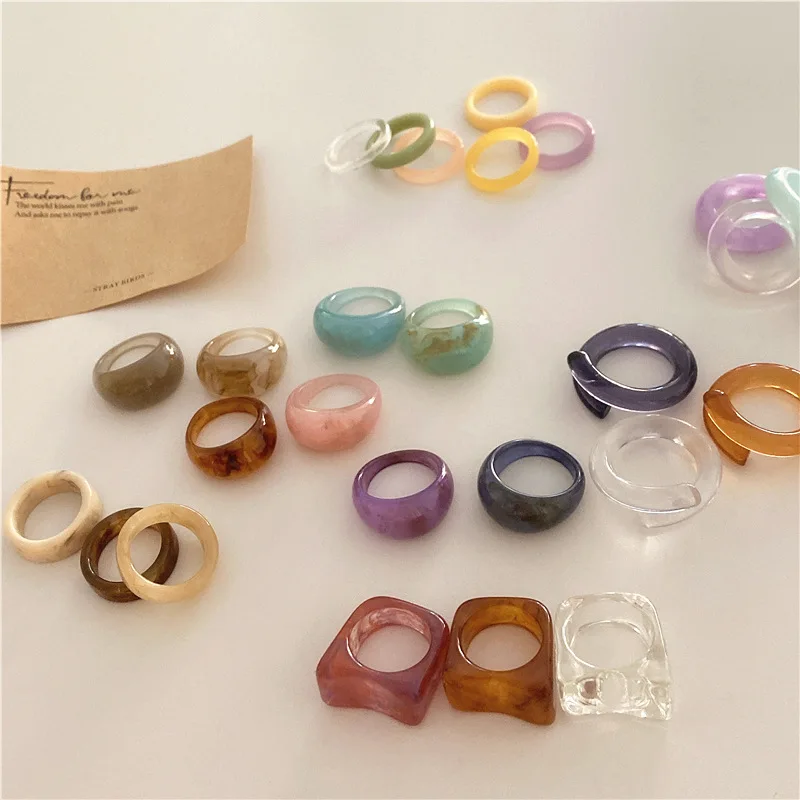 

Korea retro Transparent Acrylic Resin Rings Geometric Square Round set Ring Colorful for Women girls Aesthetic summer Jewelry