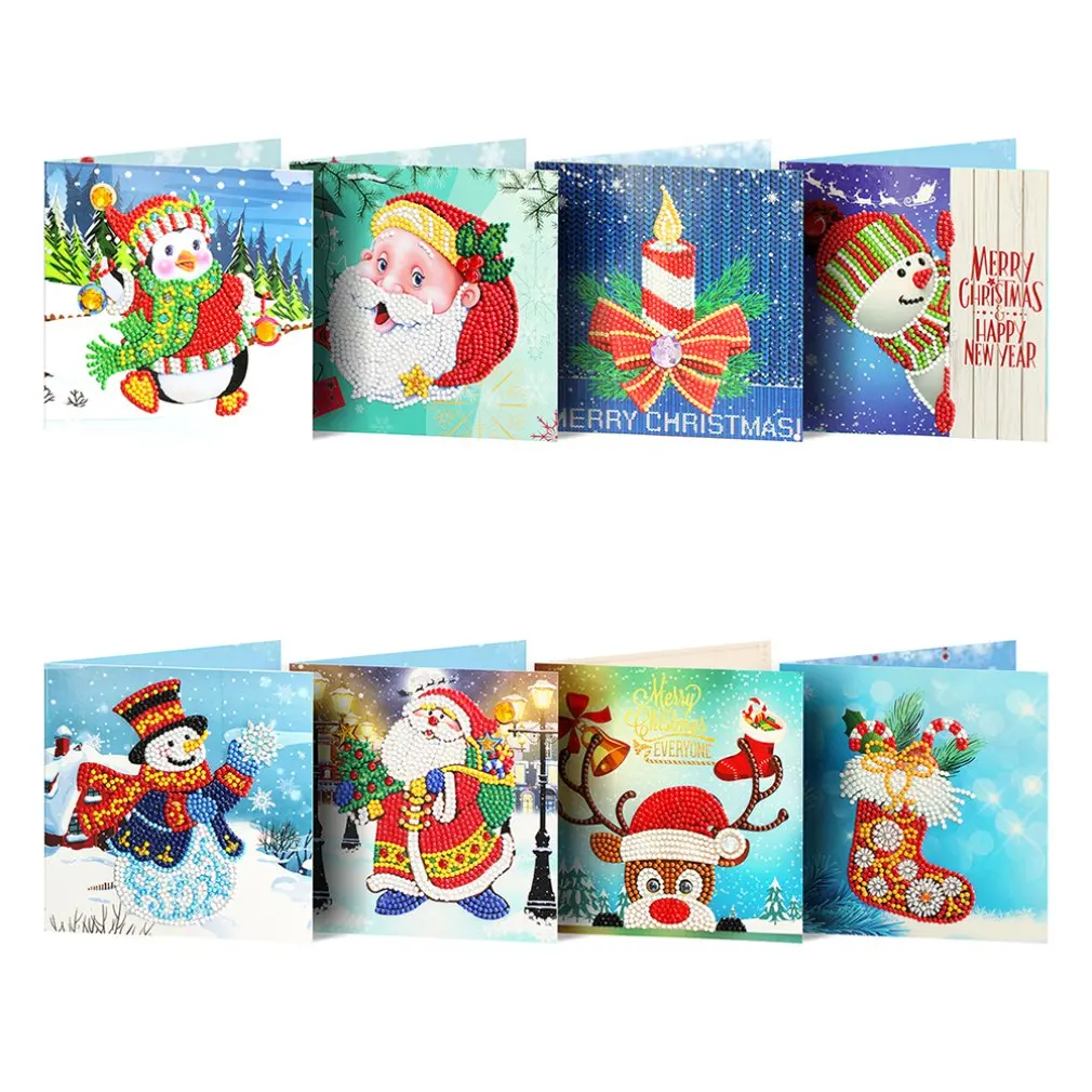 

Series 1 8pcs Diamond Cards Diy Cross Stitch Cartoon The Christmas Card Creative Gift Diamond Painting Greeting Cards