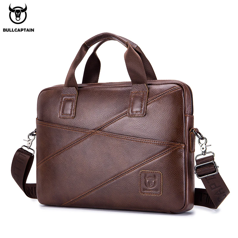 BULLCAPTAIN first layer cowhide men's business briefcase leather large-capacity shoulder messenger bag casual laptop bag