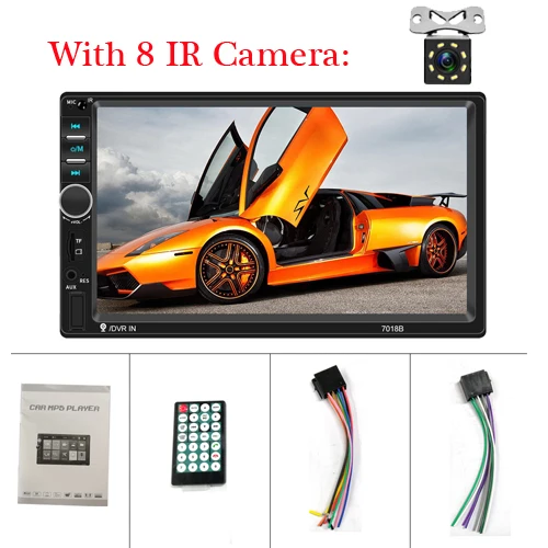 With 8 IR Camera AMPrime 7018B Авторадио 2din автомобильный мультимедийный MP5 плеер " Авто Стерео Bluetooth 2Din Авто Mirrorlink TF/USB/FM с камерой - Цвет: With 8 IR Camera