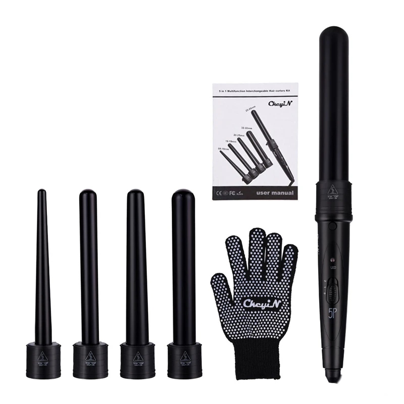 HS025H CkeyiN Новинка 5 частей щипцы для завивки волос машина 5 P керамический набор для завивки волос 5 размеров 09-32 мм щипцы для завивки волос с перчаточными зажимами 28 - Цвет: HS025H