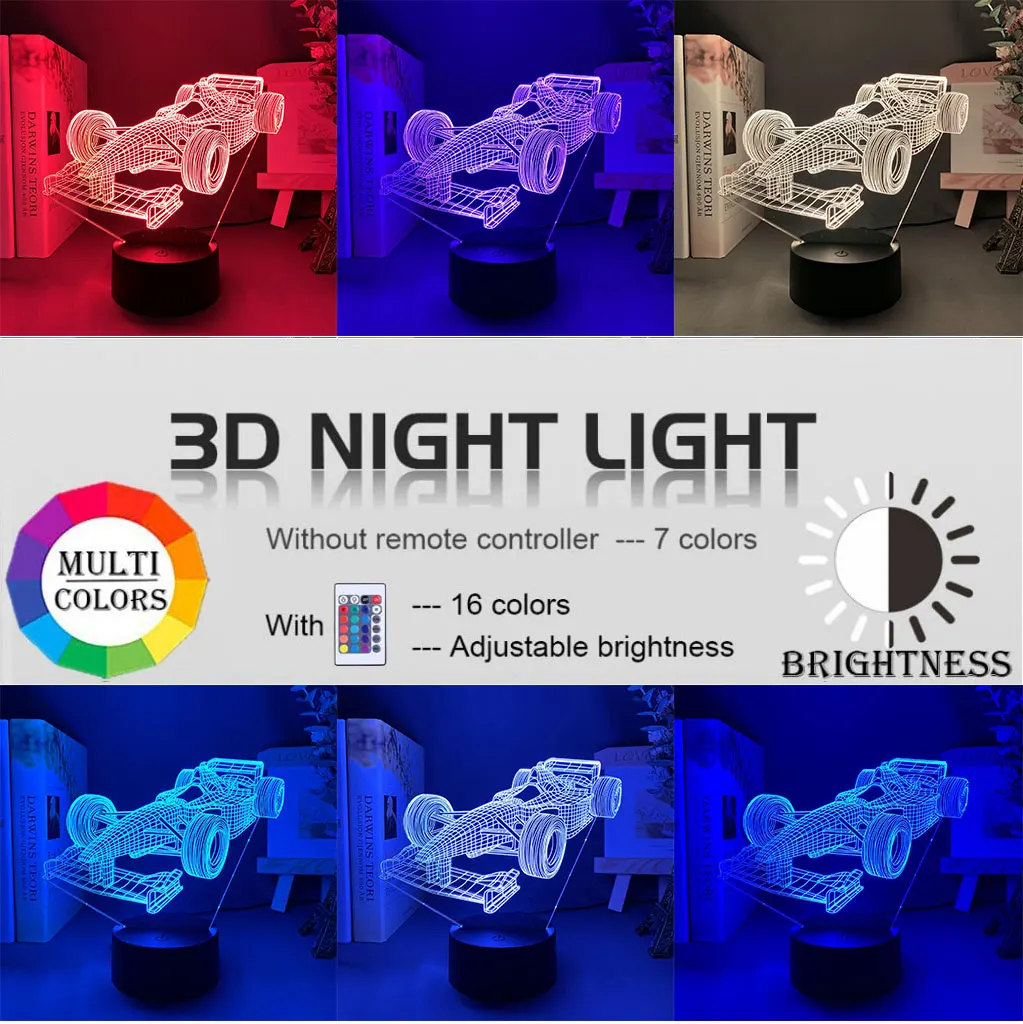F1 формула 1 гоночный автомобиль 3D иллюзия светодиодный ночсветильник для детской