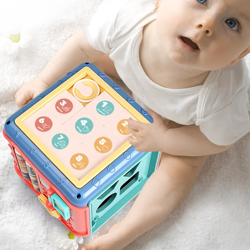 

Baby Musical Box Clap the Tambourine Toddler Activity Cube Toy Musical Box Bead Maze Educational Shape Sorter Game Toy For Kids