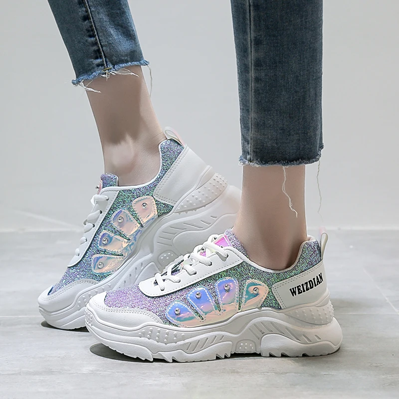 

2020 Women's Chunky Sneakers Fashion Women Platform Shoes Lace Up Vulcanize Shoes Womens Female Trainers Dad Shoes 36-42