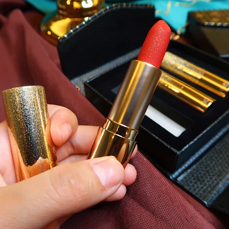 3PCS/SET Makeup Matte Glitter Lipstick Set Long-lasting Tint Lip Cosmetic Sexy Red Maquiagem Batom With Gift Box |