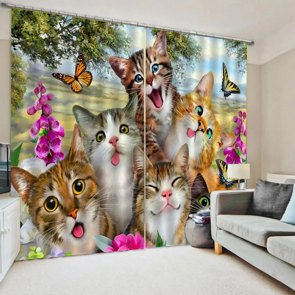 

3D Custom Cute Cat Windows Curtains Thicken For Living Room Bedroom Decorative Kitchen Curtains Drapes Treatments Dropship