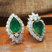 fashion two tone water drop green stone stud earrings mricro paved rhinestone ear for women wedding party jewelry a4m887