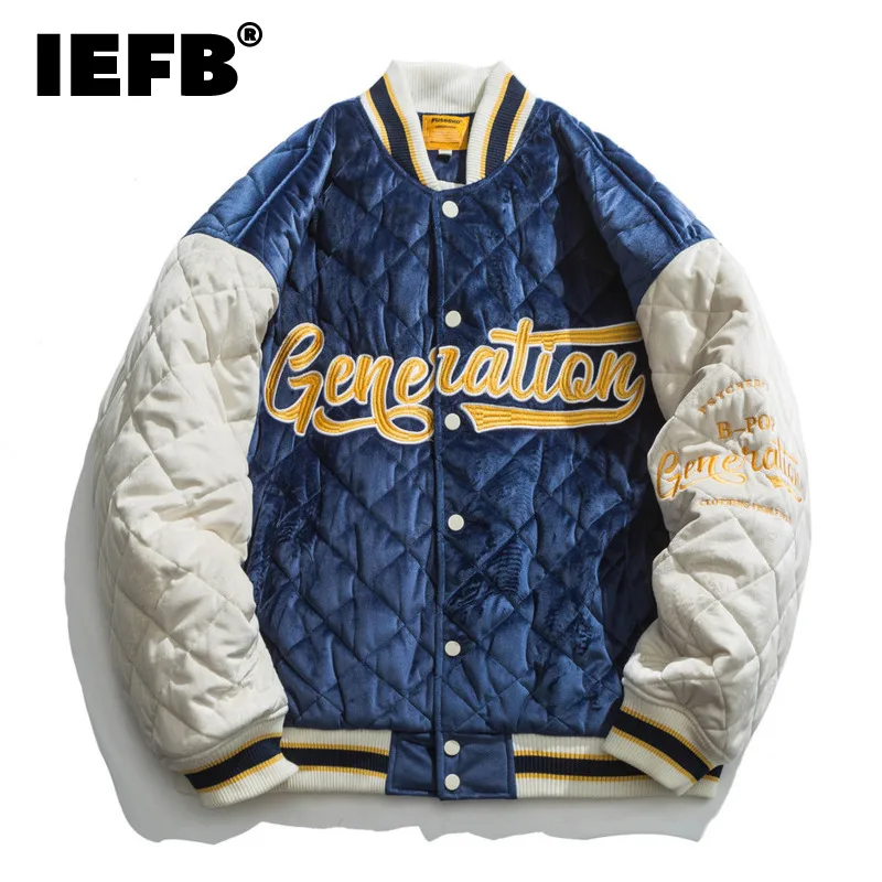 

Мужская куртка с бархатной вышивкой IEFB, хлопковая однобортная Свободная куртка с воротником-стойкой, Осень-зима