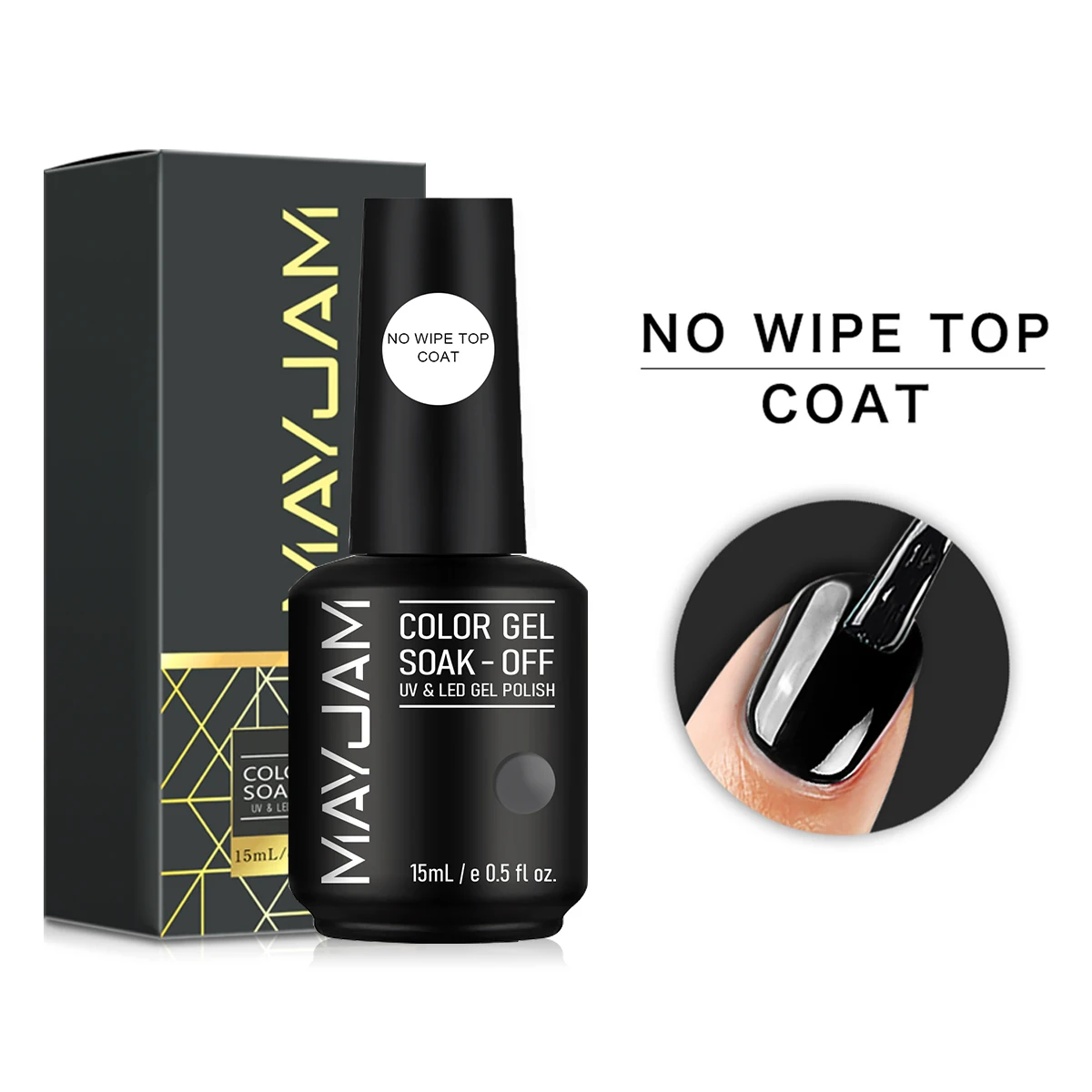 

MAYJAM 15ml/bottle Base and Top Coat for Gel Polish No Wipe Top Coat Without Sticky Layer Shiny Nails Art