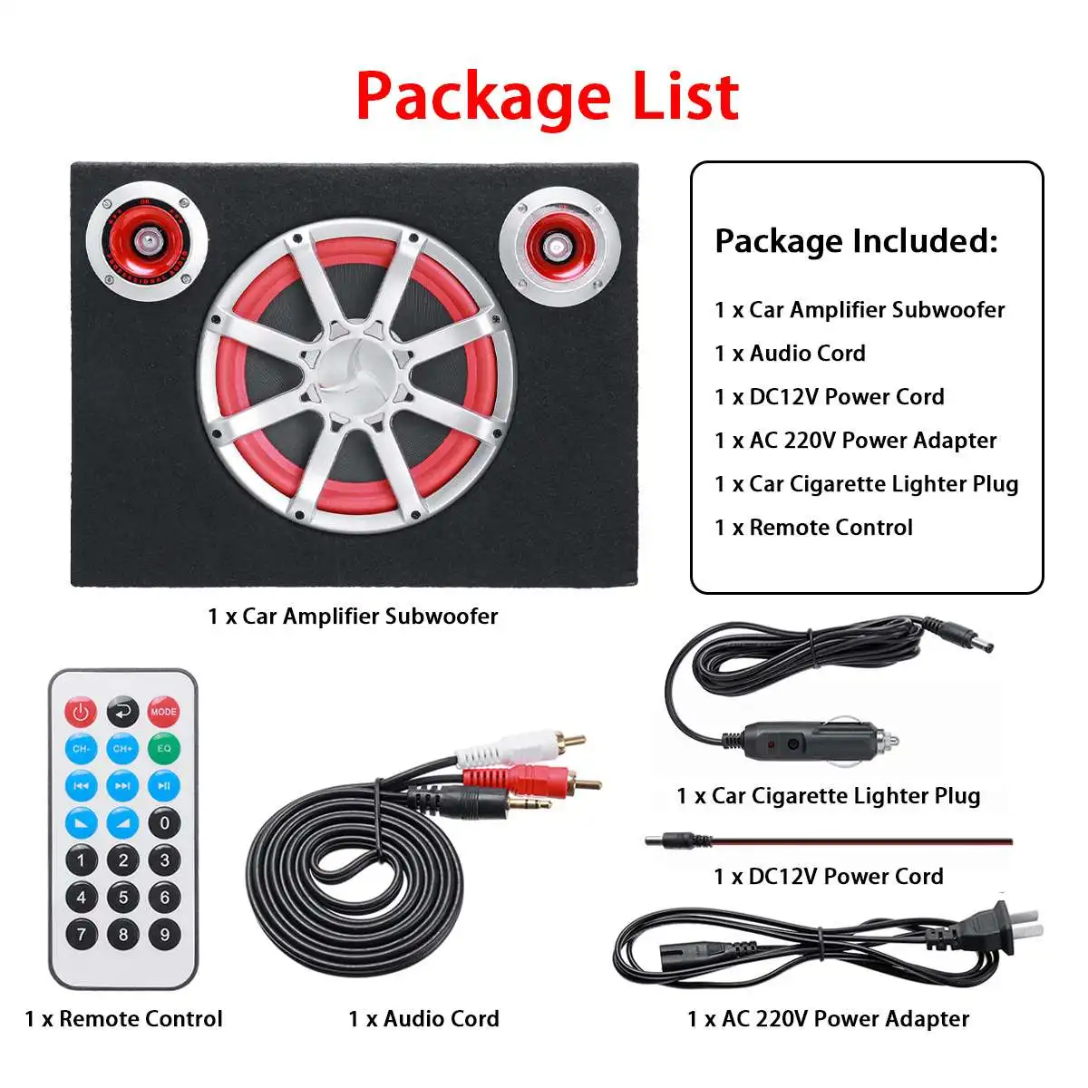 

10 inch 480W Cabinet Speaker 12V 24V RGB 3 LED Car Audio Active Subwoofer Amplifier Booster Speakers Home Speaker Car Subwoofers