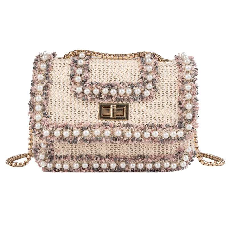 

New Fashion Wool Women Messenger Bag Female Crossbody Bags Pearl Chain Small Women's Shoulder Bag For Ladies Designer Handbags