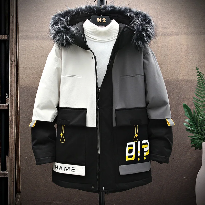 New 2022 Winter Men's Parkas Thicken Cotton Padded Hooded Jackets With Removed Fur Collar Streetwear Warm Coat Tops Windbreaker