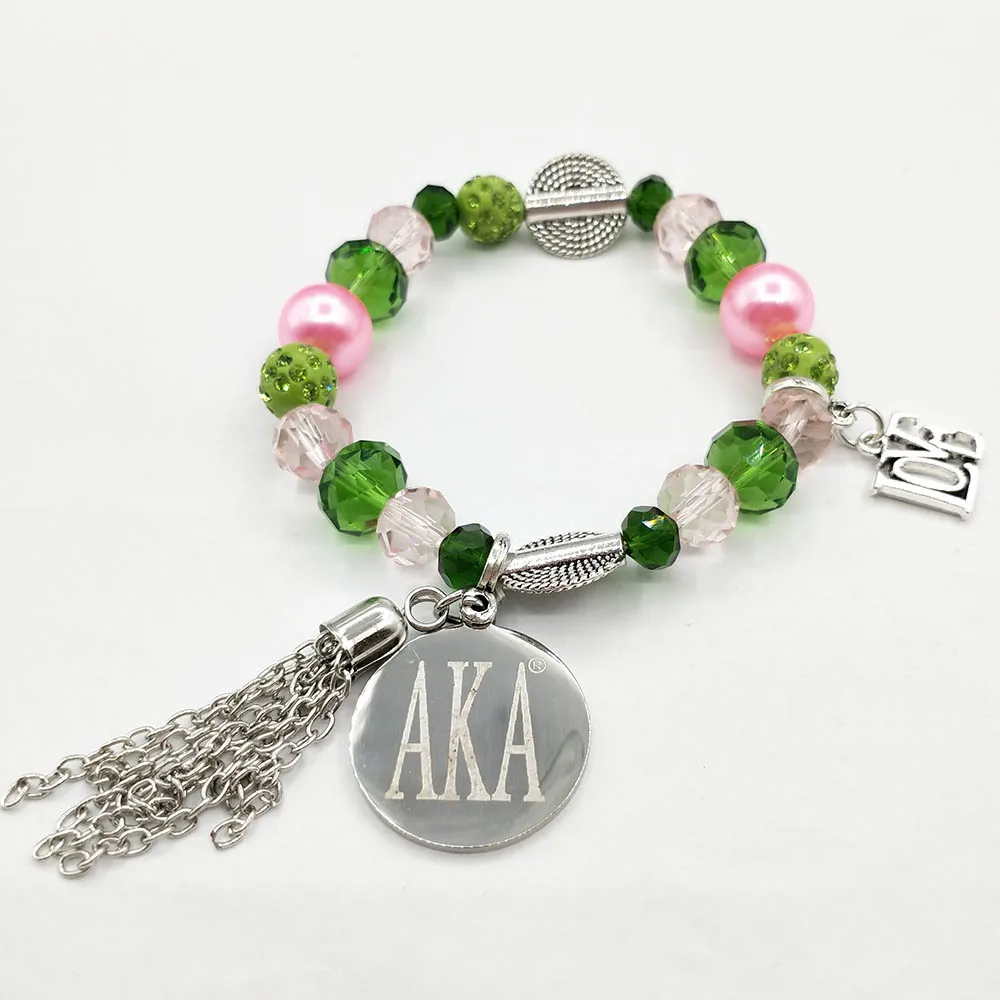 Женский браслет ручной работы с зеленым и розовым жемчугом | Украшения