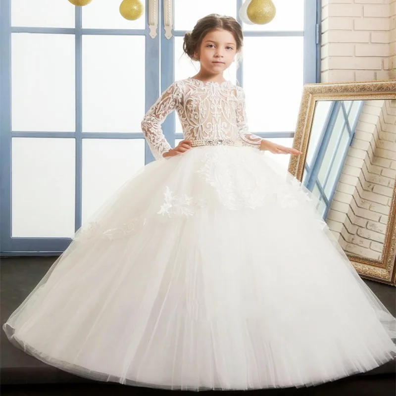 Роскошные платья для девочек с цветочным рисунком Кружевная аппликация модное