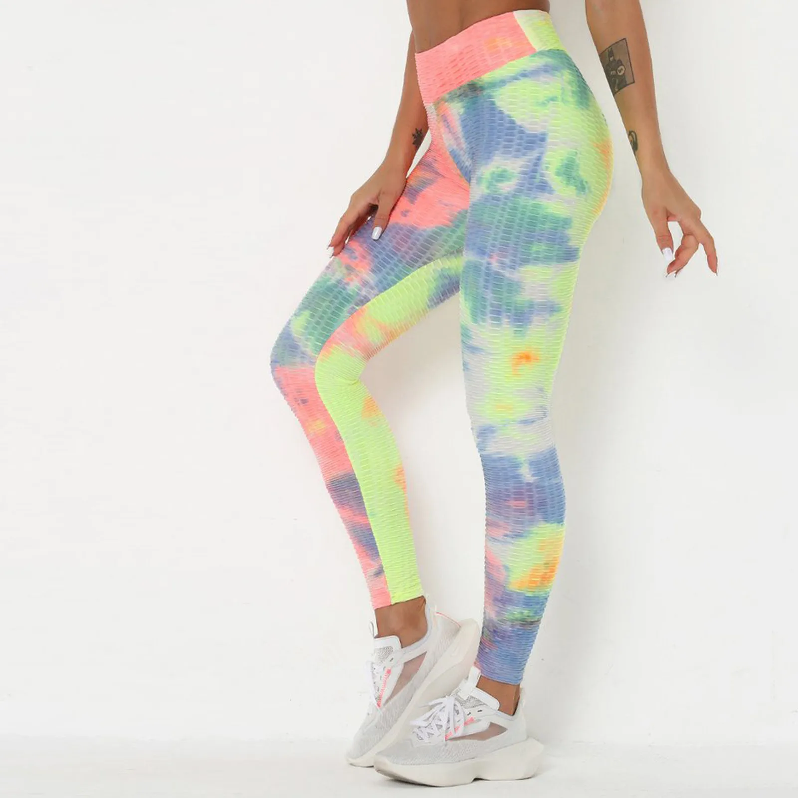 Женские леггинсы для фитнеса с принтом тай-дай 40 # обтягивающие и подтягивающие