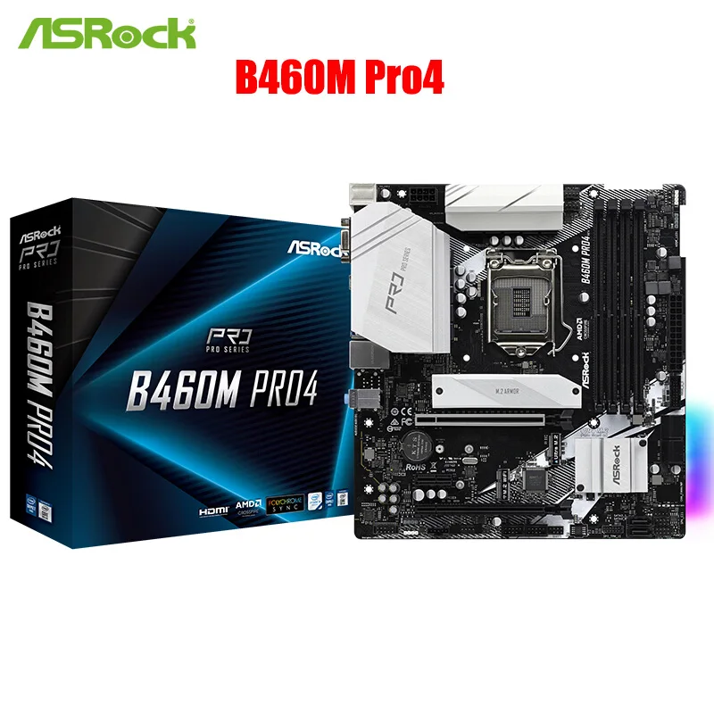 

Original Brand New ASRock B460M Pro4 Motherboard Support CPU 10400/10500/10400F/10700 (Intel B460/LGA 1200) for Desktop