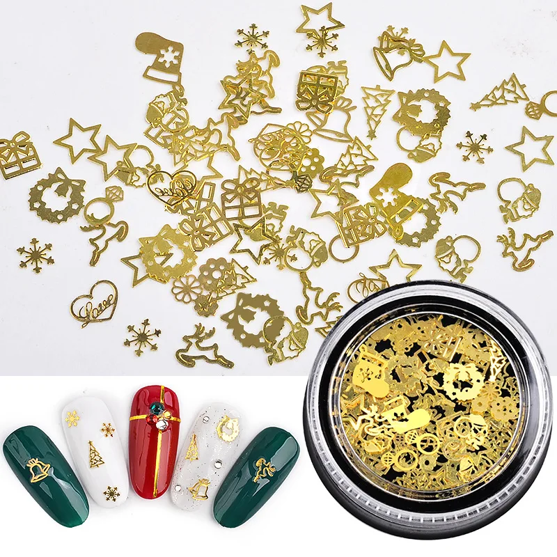 

WINMIR Nails Art Accessories Mixed Hollow Nail Stickers DIY Professional Manicure Tools Metal Sheets Sticker Leaf Gear Gold