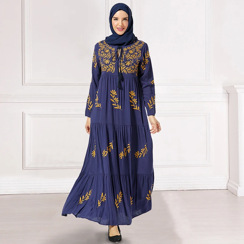 Женское платье с цветочной вышивкой Siskakia Длинное свободное в арабском стиле