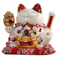 10 Inch Lucky Cat Furnishing Cat Piggy Bank Maneki Neko Electric Wave Rich Cat Shop Gift Piggy Bank Chinese Good Fortune