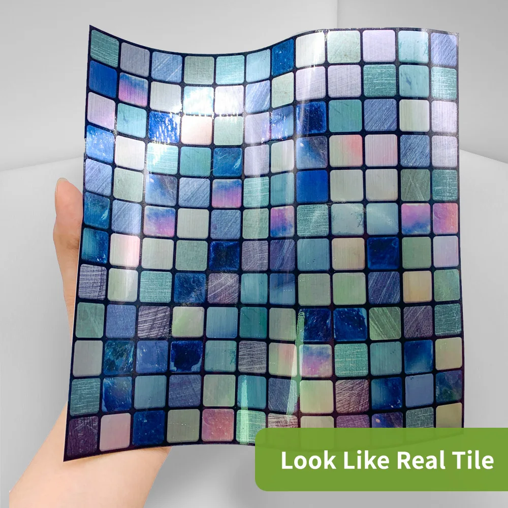 

Funlife Blue Metal Mosaic Tiles On Kitchen Background Wall With Wire Drawing Silver Non-slip Bath