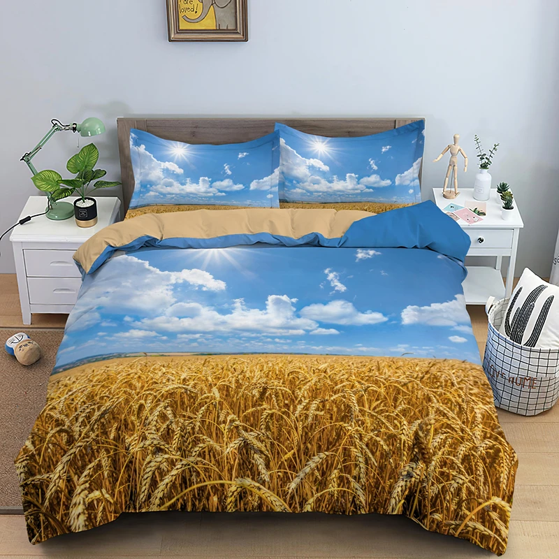 

Natural Seaside Scenery Bedding Set Sunset Paddy Printed Comforter Quilt Cover With Pillowcover Single Double King Queen Size
