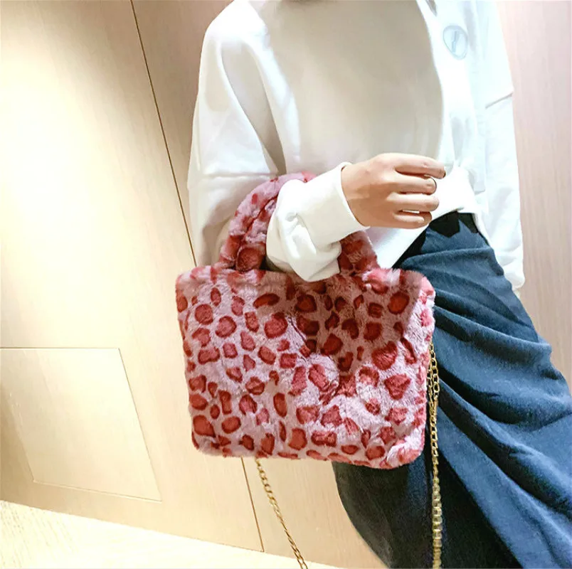 Модная плюшевая Диагональная Сумка на плечо с цепочкой из искусственного меха