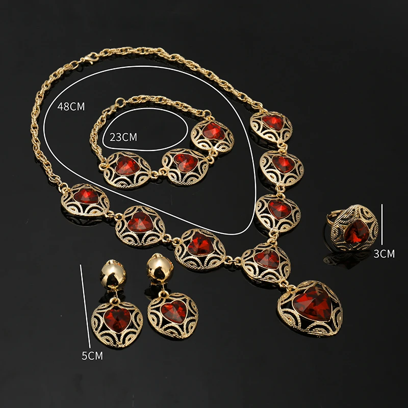 

Fani Dubai Gold Colorful designer Jewelry Set Brand nigerian woman Wedding Necklace Ring Bracelet Earrings jewelry Set Wholesale
