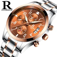 top brand business brown dial quartz watches men stainless steel band calendar 30m waterproof luminous male watch orologio