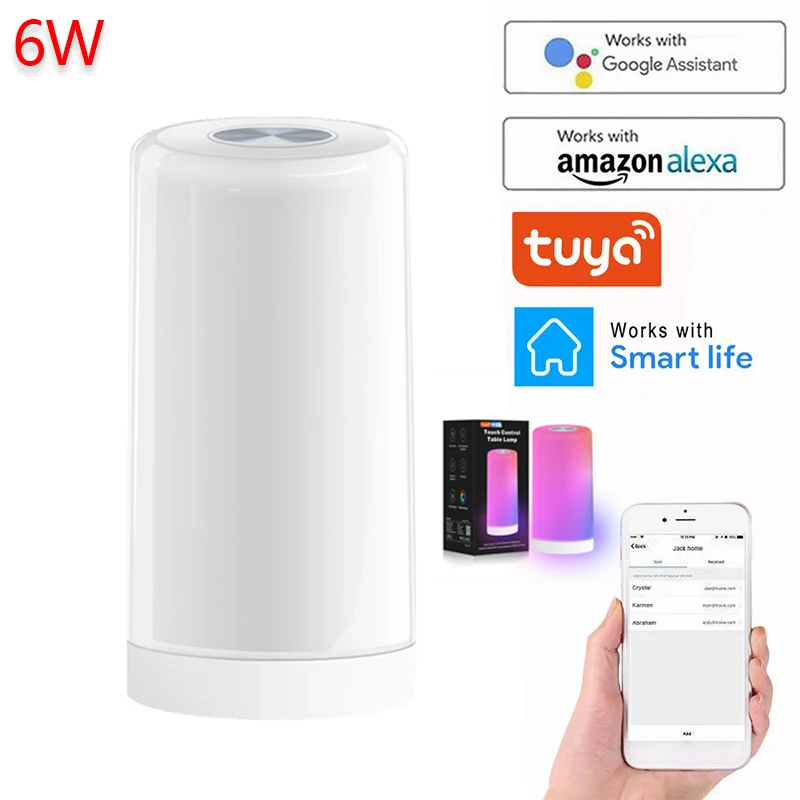 

Умный светодиодный ночник с сенсорным управлением TUYA, прикроватный светильник с регулируемой яркостью и изменением цвета RGB, работает с Alexa ...