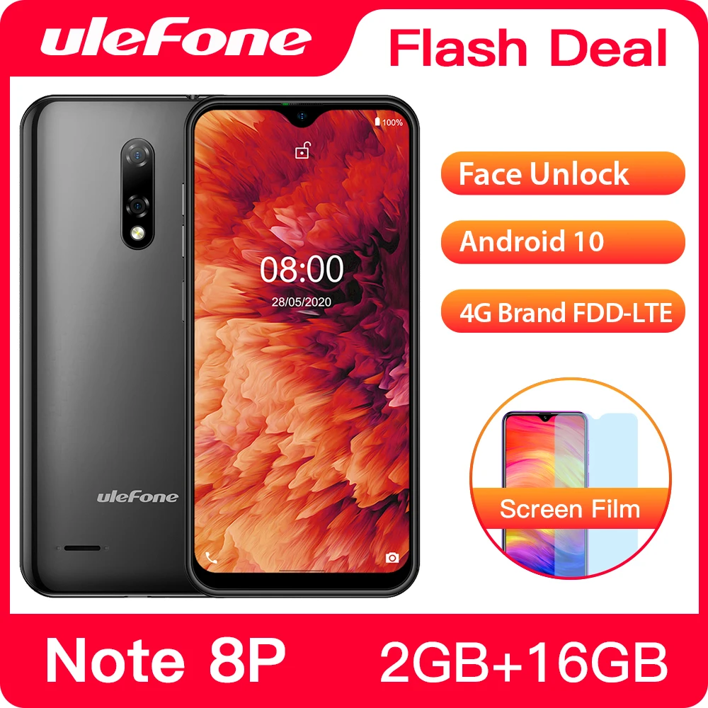 Ulefone Note 8P смартфон Android 10 2 ГБ + 16 Гб 4 ядра 5 дюймов тройной Камера 4G сотовый телефон
