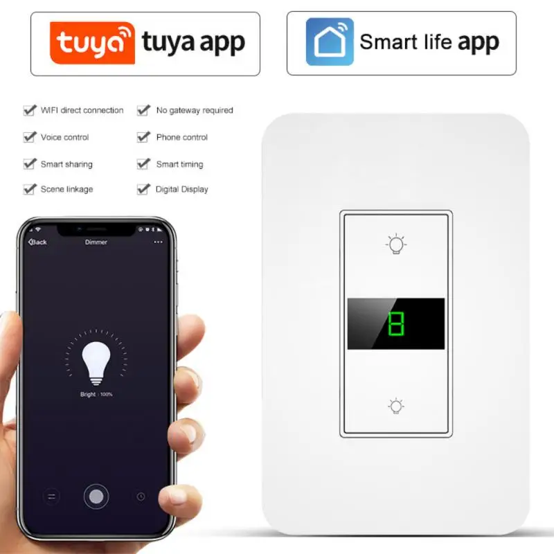 

Tuya Wifi Smart Glass Panel Switch Smart Dimmer Switch Smart Life App Multi-Control Association, Voice Control With Alexa New